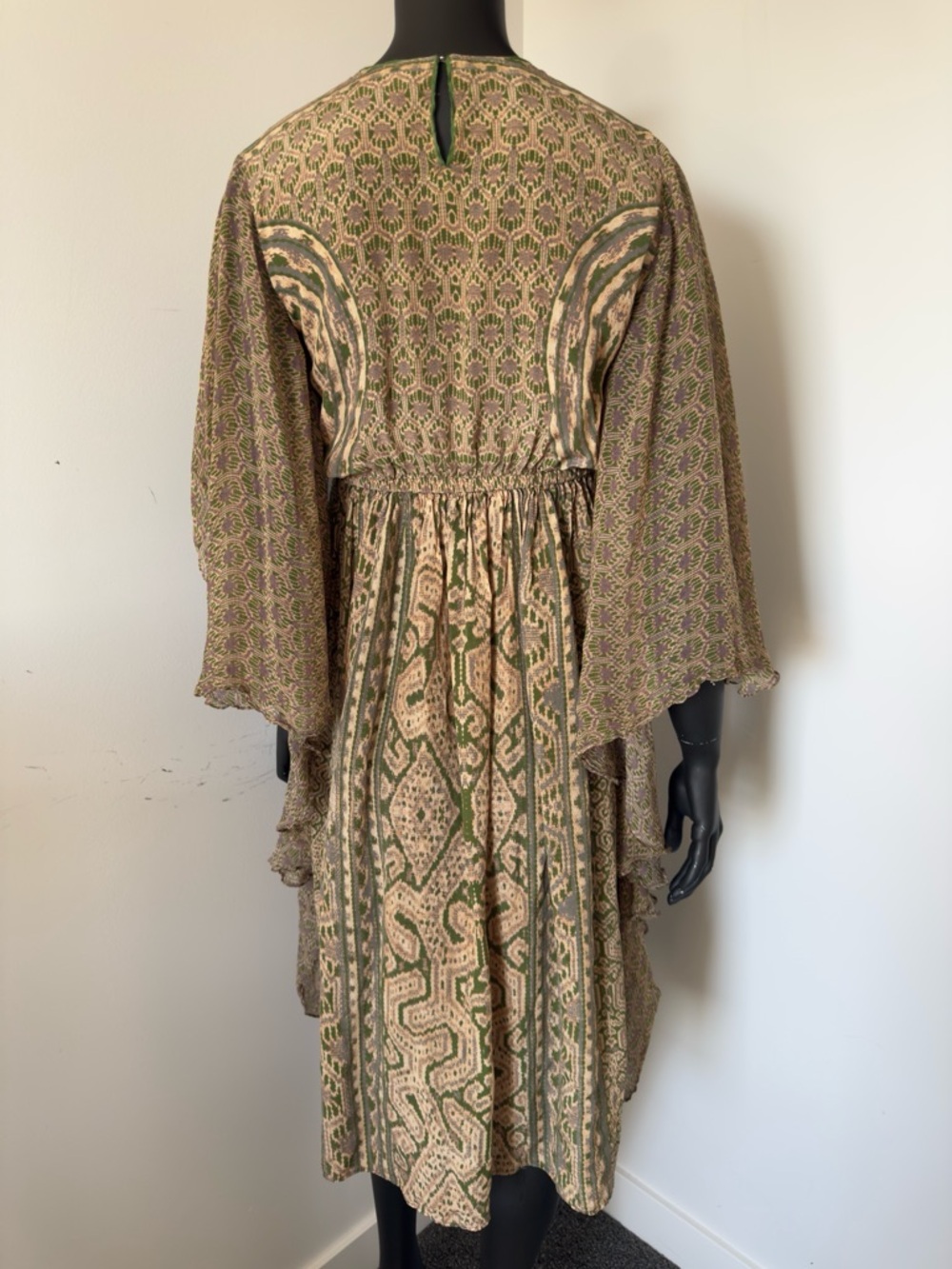 307. Ritu Kumar Paisley Midi Dress in Earthy Olive and Tan - Picture 7 of 8